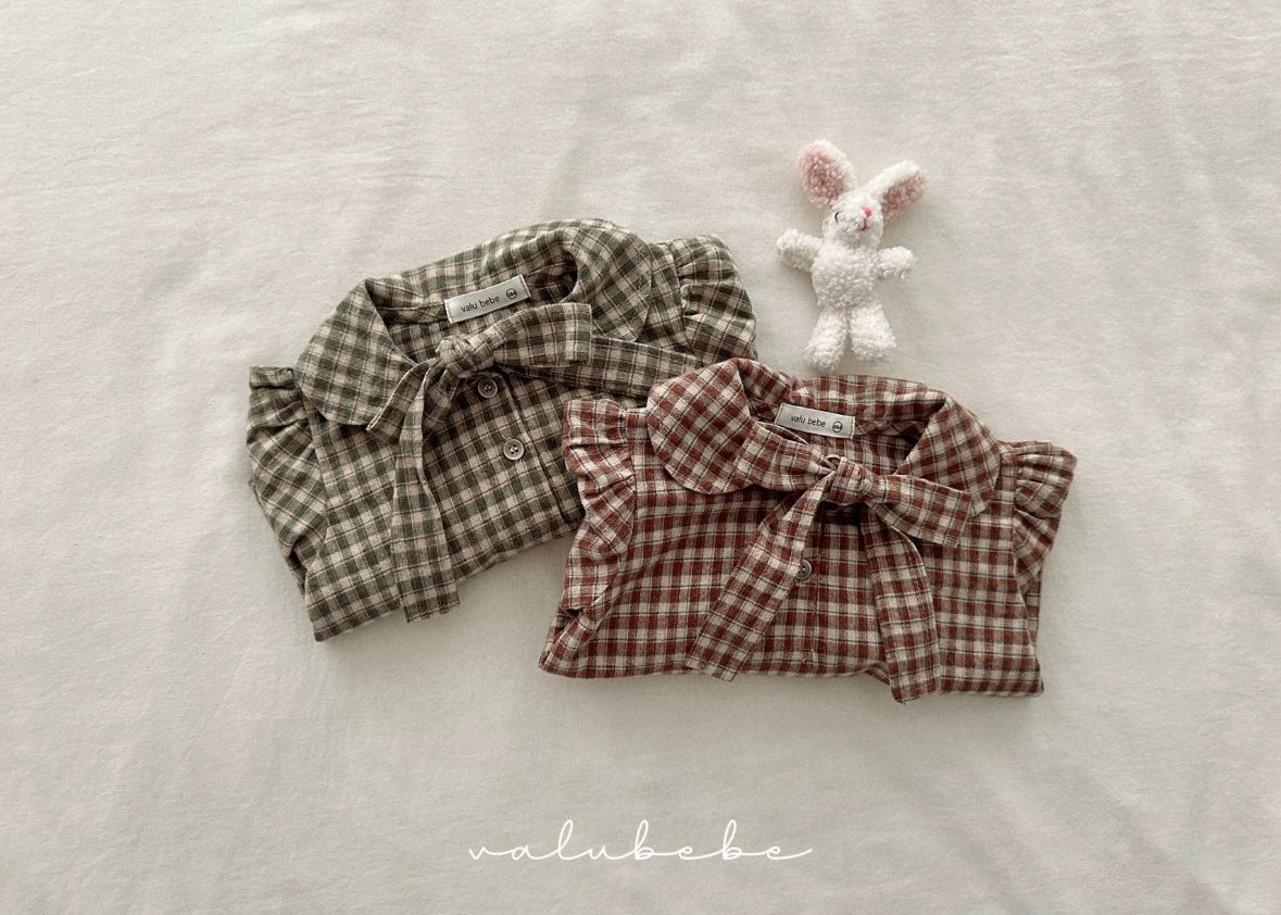 check ribbon blouse