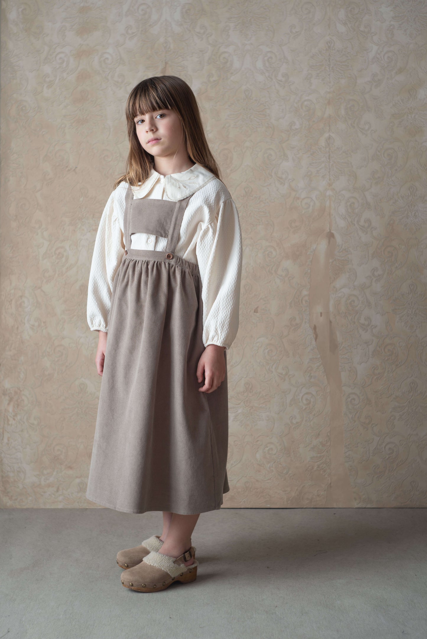 corduroy midi dress with bib - Taupe (Mod.36.2)