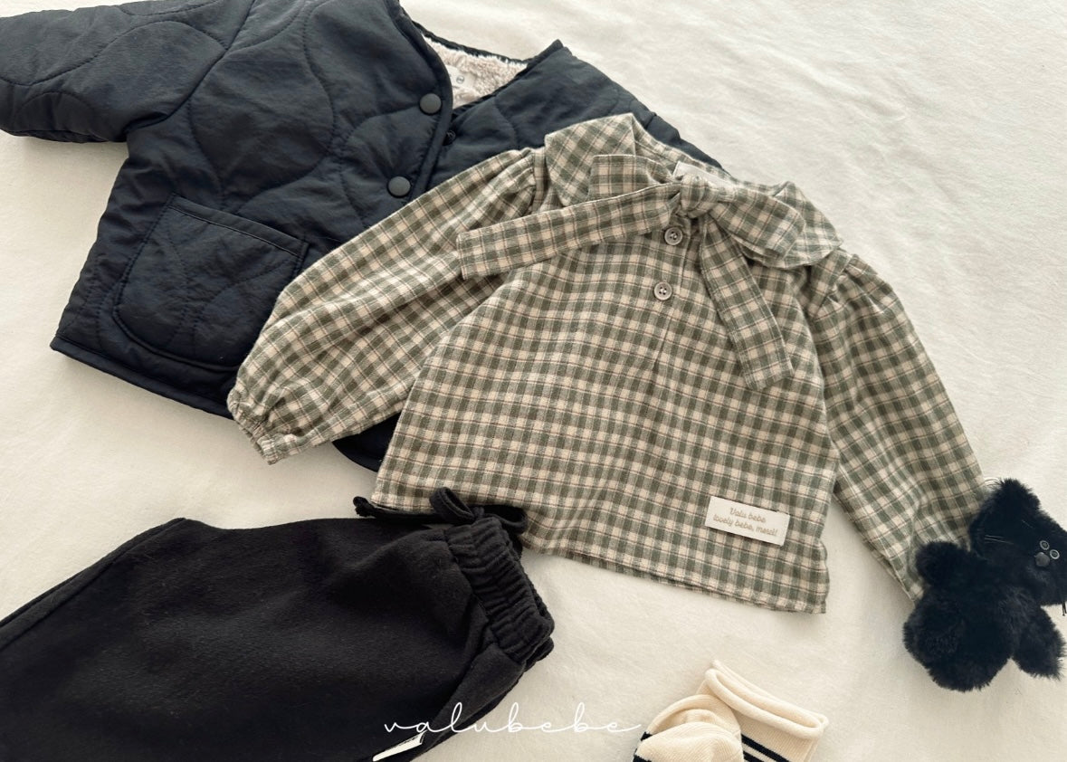 check ribbon blouse
