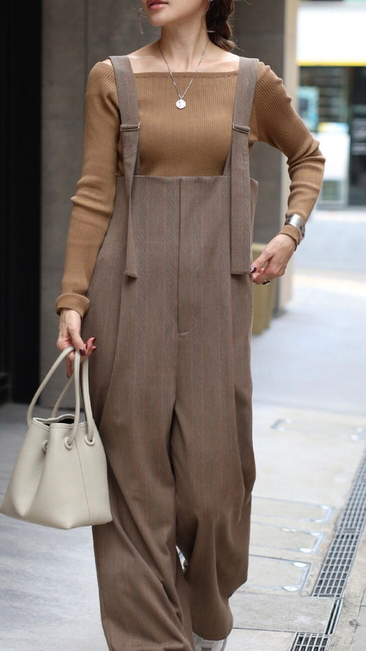 Check High-waist Salopette - Brown