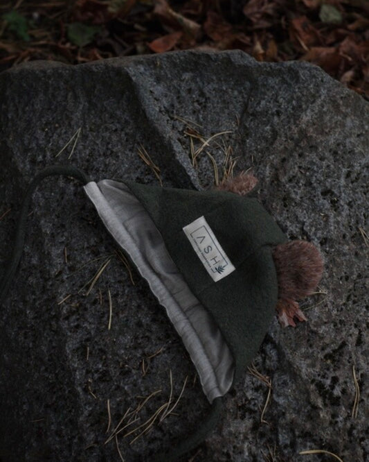 WOOL BEAR BONNET - FOREST (ALPACA EAR)