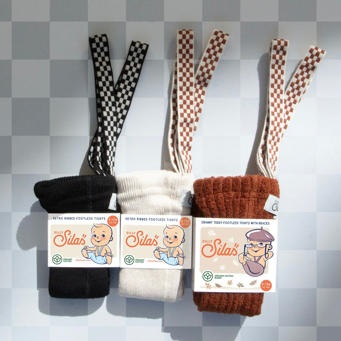 Retro Ribbed Footless Tights - Cream Blend Checked