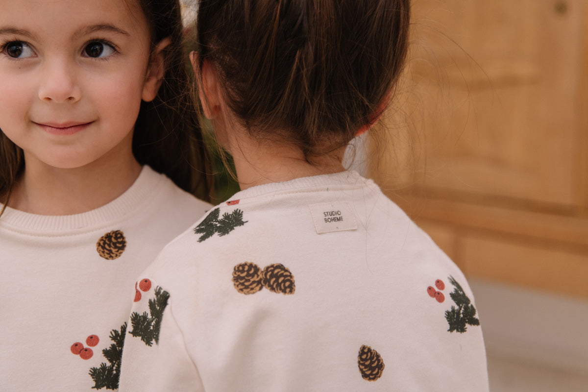 PYJAMA FLEECE 2 PIECES - ECRU / PINE BRANCHES