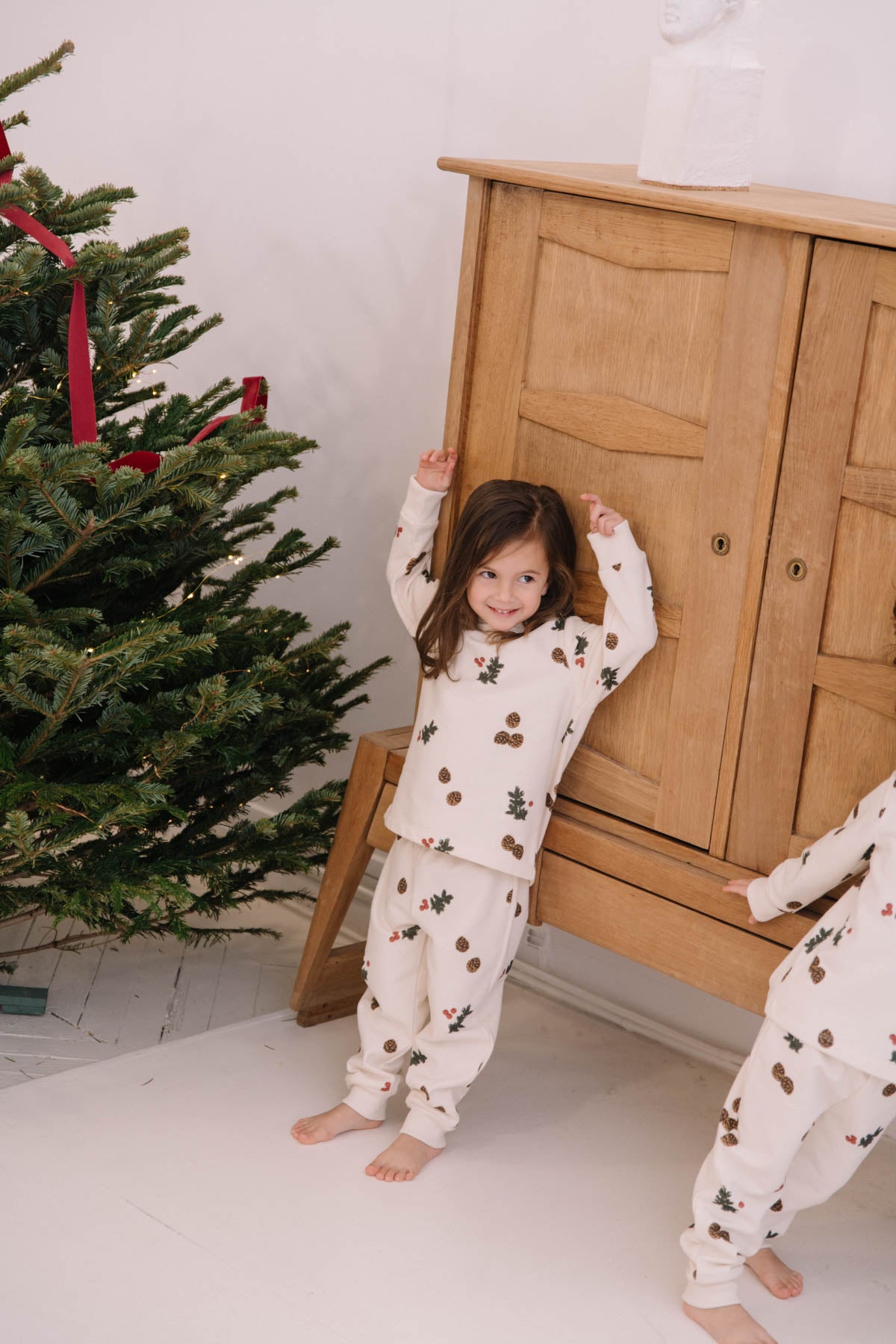 PYJAMA FLEECE 2 PIECES - ECRU / PINE BRANCHES