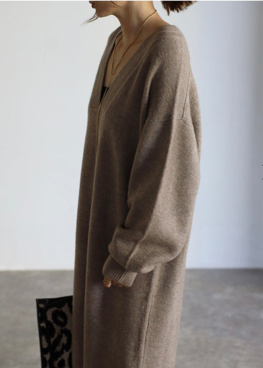 Deep V-neck Onepiece - Mocha