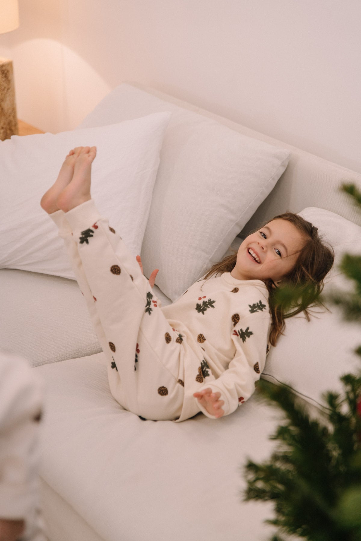 PYJAMA FLEECE 2 PIECES - ECRU / PINE BRANCHES