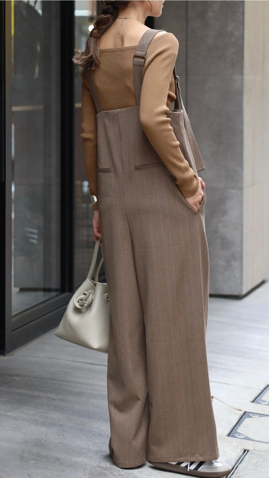 Check High-waist Salopette - Brown