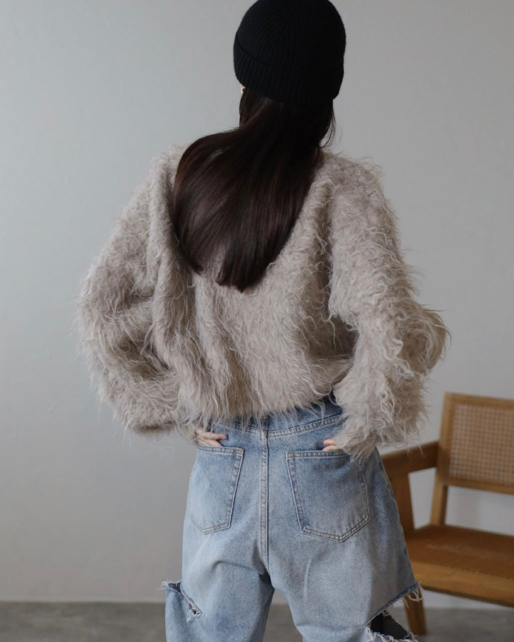 Teddy Bear Shaggy Cropped Pullover - Light Cocoa