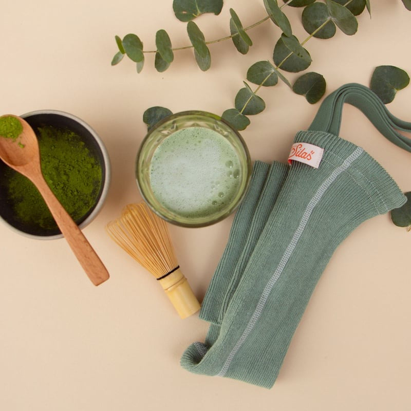 Retro Ribbed Footless Tights - Matcha Latte