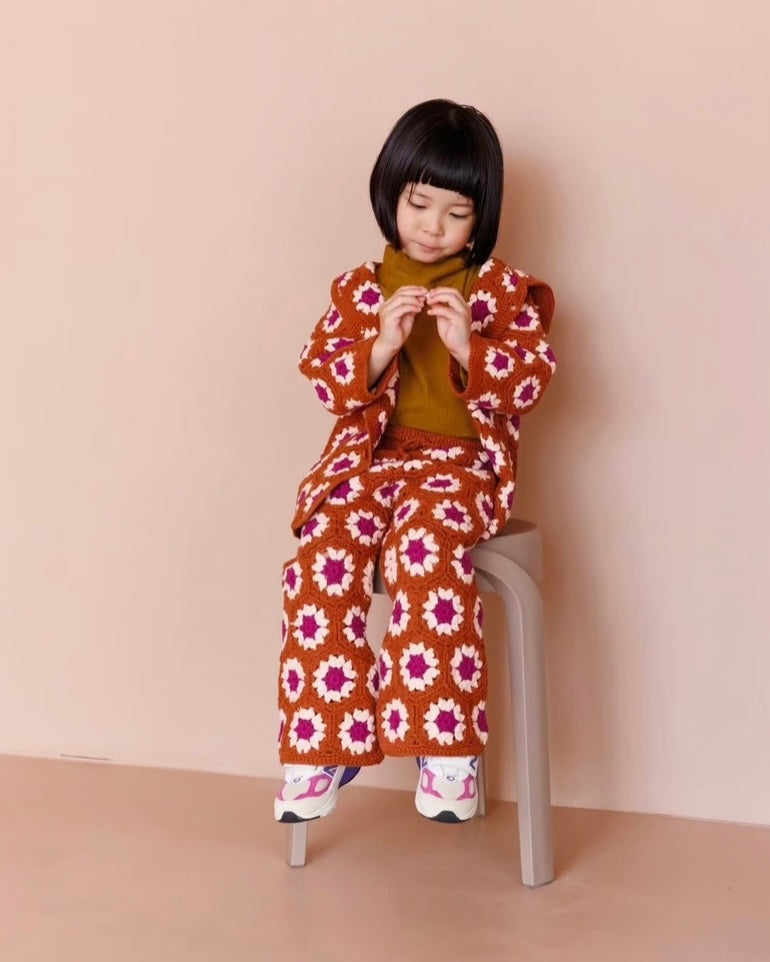 crochet pants - dark wine×red