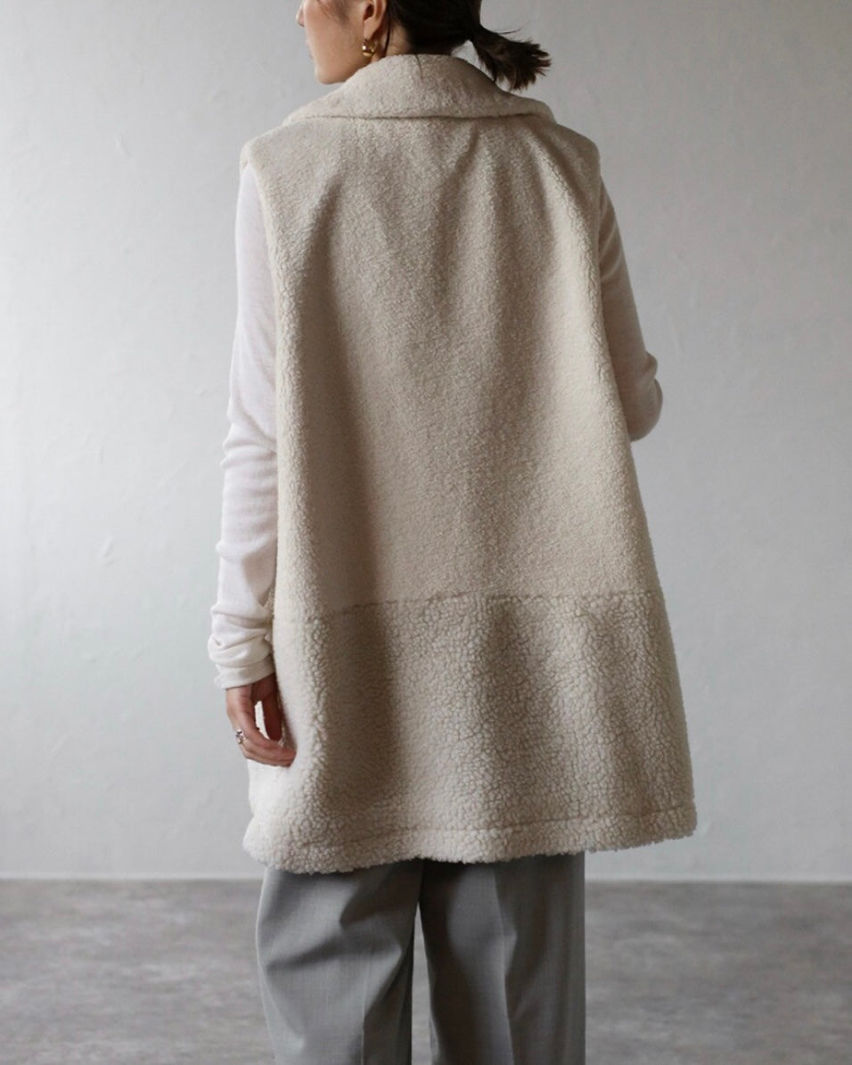 Single Brest Boa Vest - Ecru