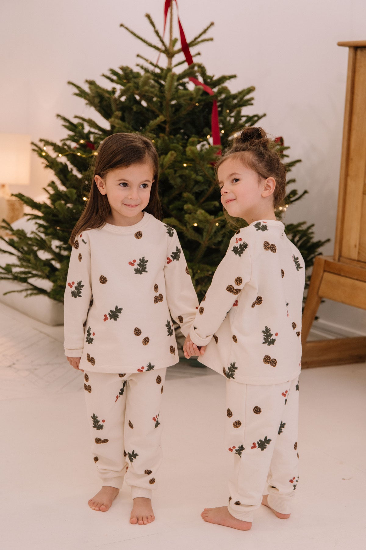 PYJAMA FLEECE 2 PIECES - ECRU / PINE BRANCHES