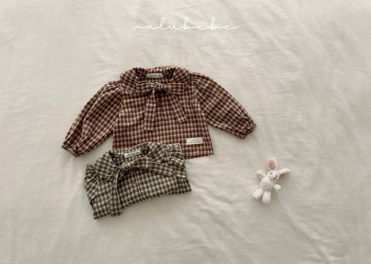 check ribbon blouse