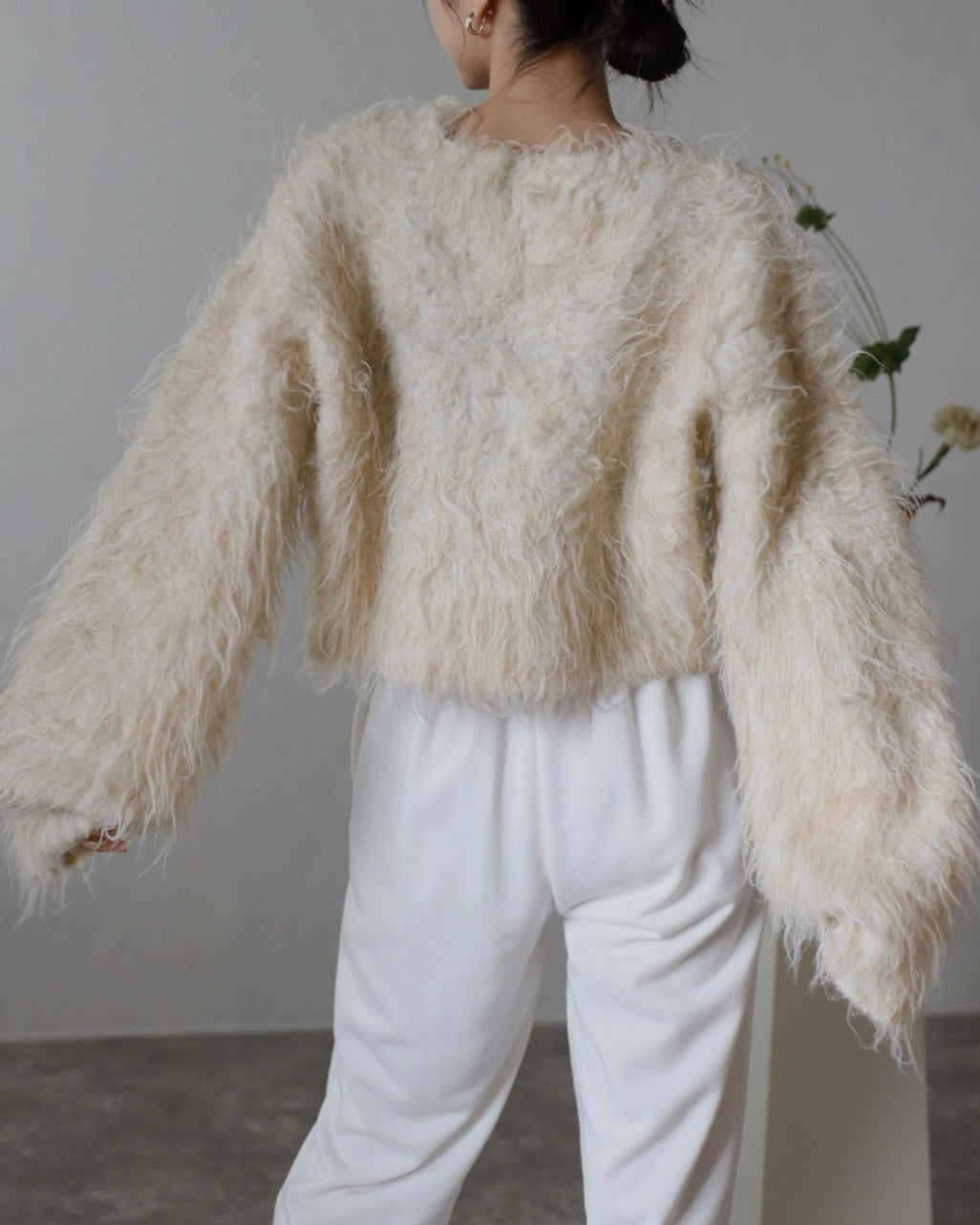 Teddy Bear Shaggy Cropped Pullover - Oatmeal