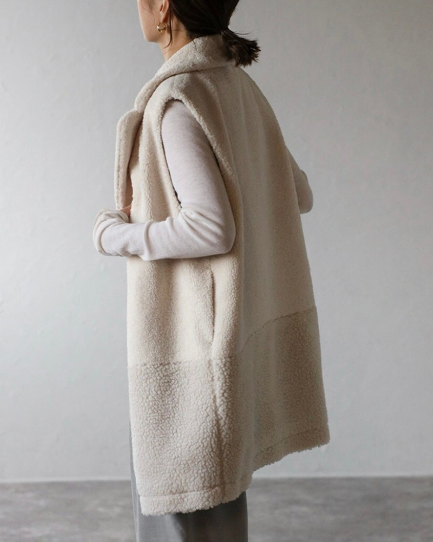Single Brest Boa Vest - Ecru