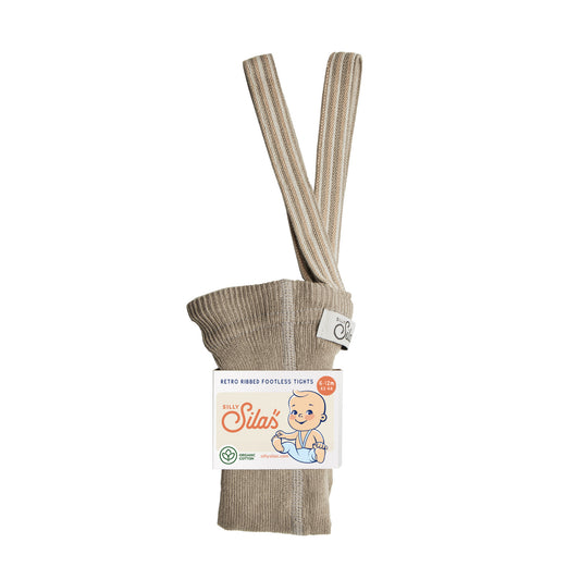 Retro Ribbed Footless Tights  - Oyster grey striped