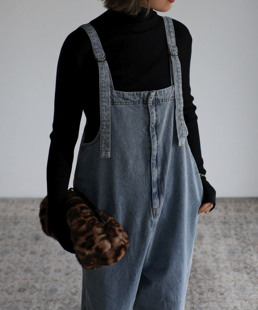 front zip denim salopette / blue