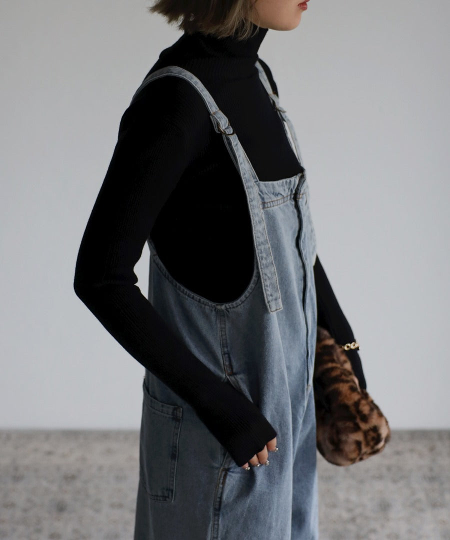 front zip denim salopette / blue