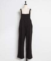 front zip denim salopette / black