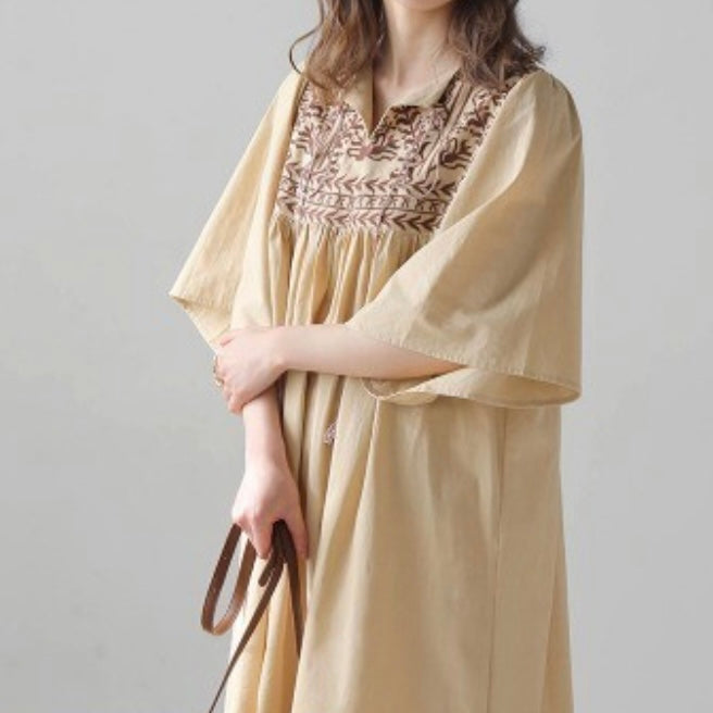 embroidery tassel one-piece / beige
