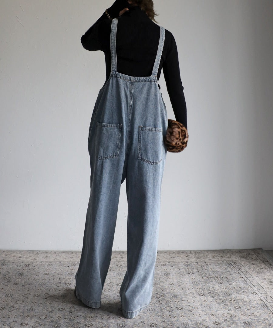 front zip denim salopette / blue