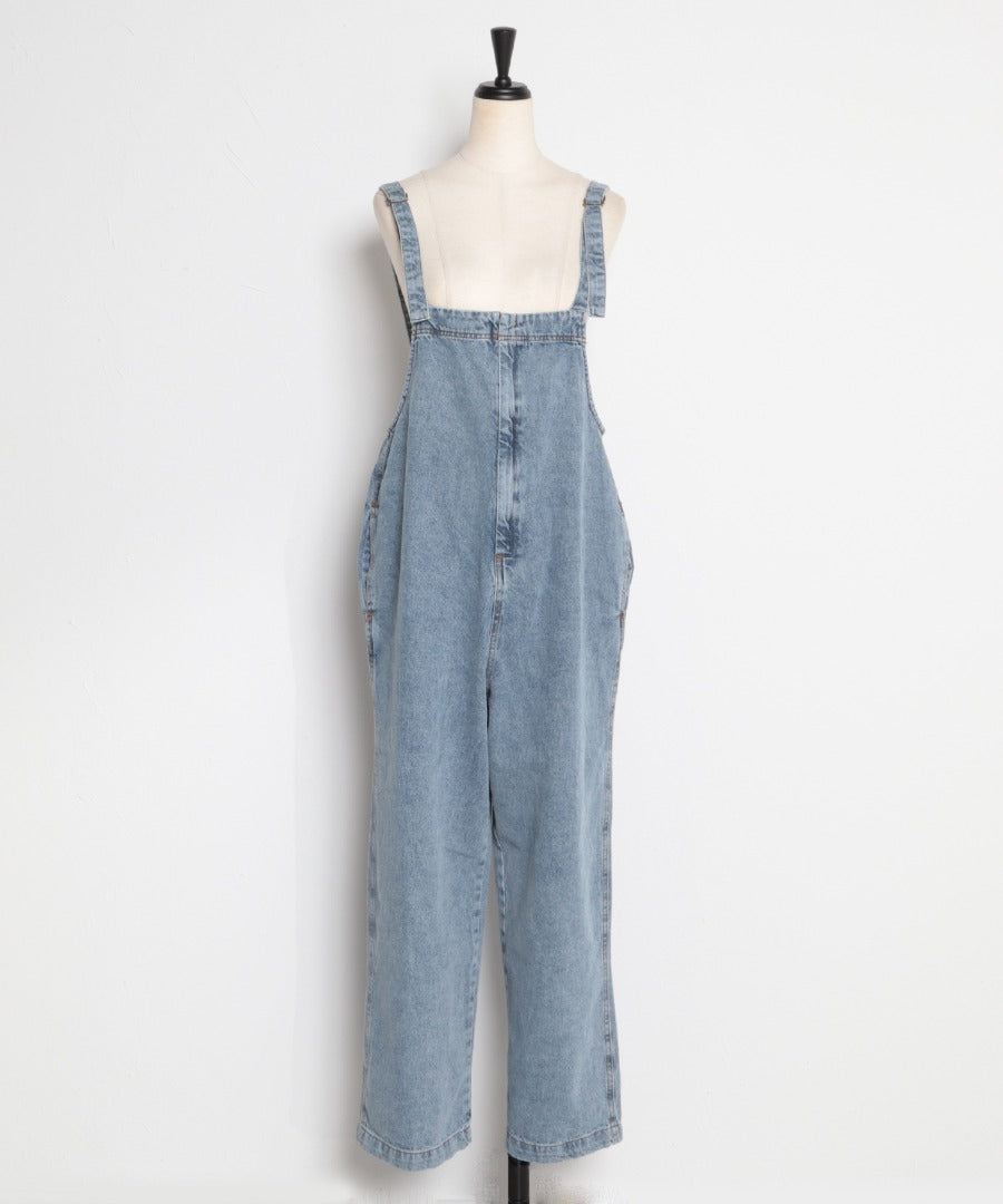 front zip denim salopette / blue