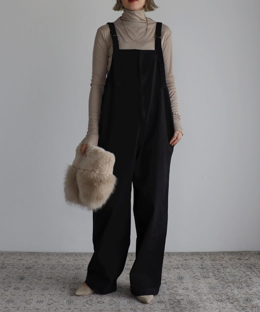 front zip denim salopette / black
