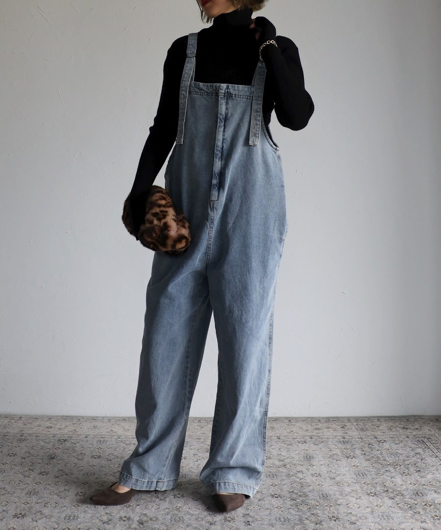 front zip denim salopette / blue