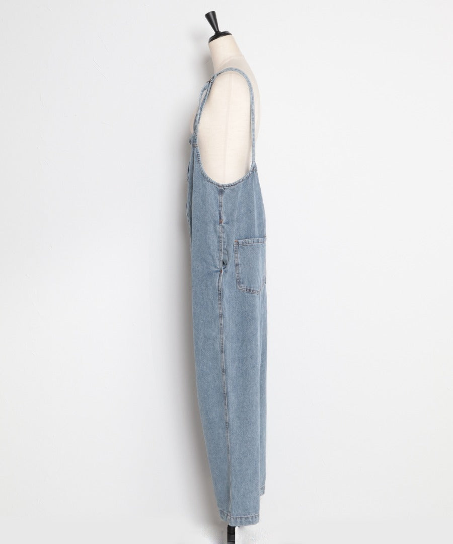 front zip denim salopette / blue