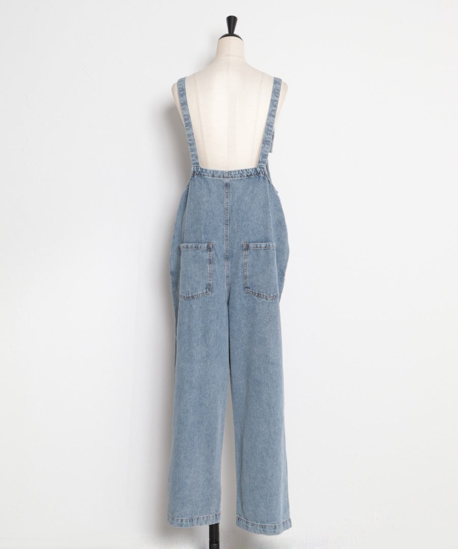 front zip denim salopette / blue