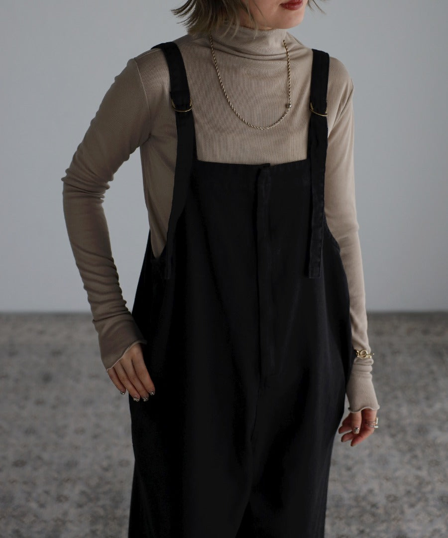 front zip denim salopette / black