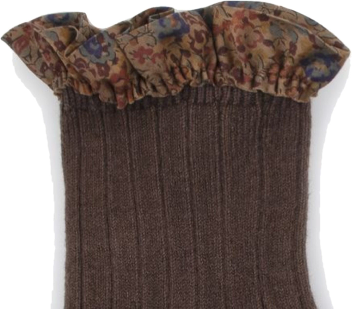 collegien / Charlotte - Liberty Ruffle Ribbed Ankle Socks (Chocolat au Lait)
