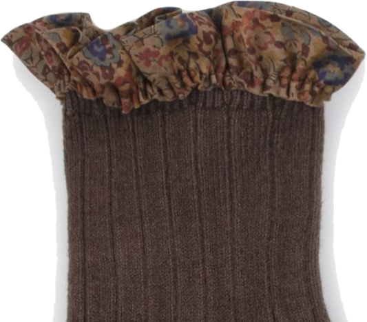 collegien / Charlotte - Liberty Ruffle Ribbed Ankle Socks (Chocolat au Lait)