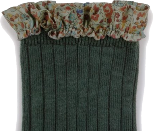 collegien / Charlotte - Liberty Ruffle Ribbed Ankle Socks (Vert For?t)
