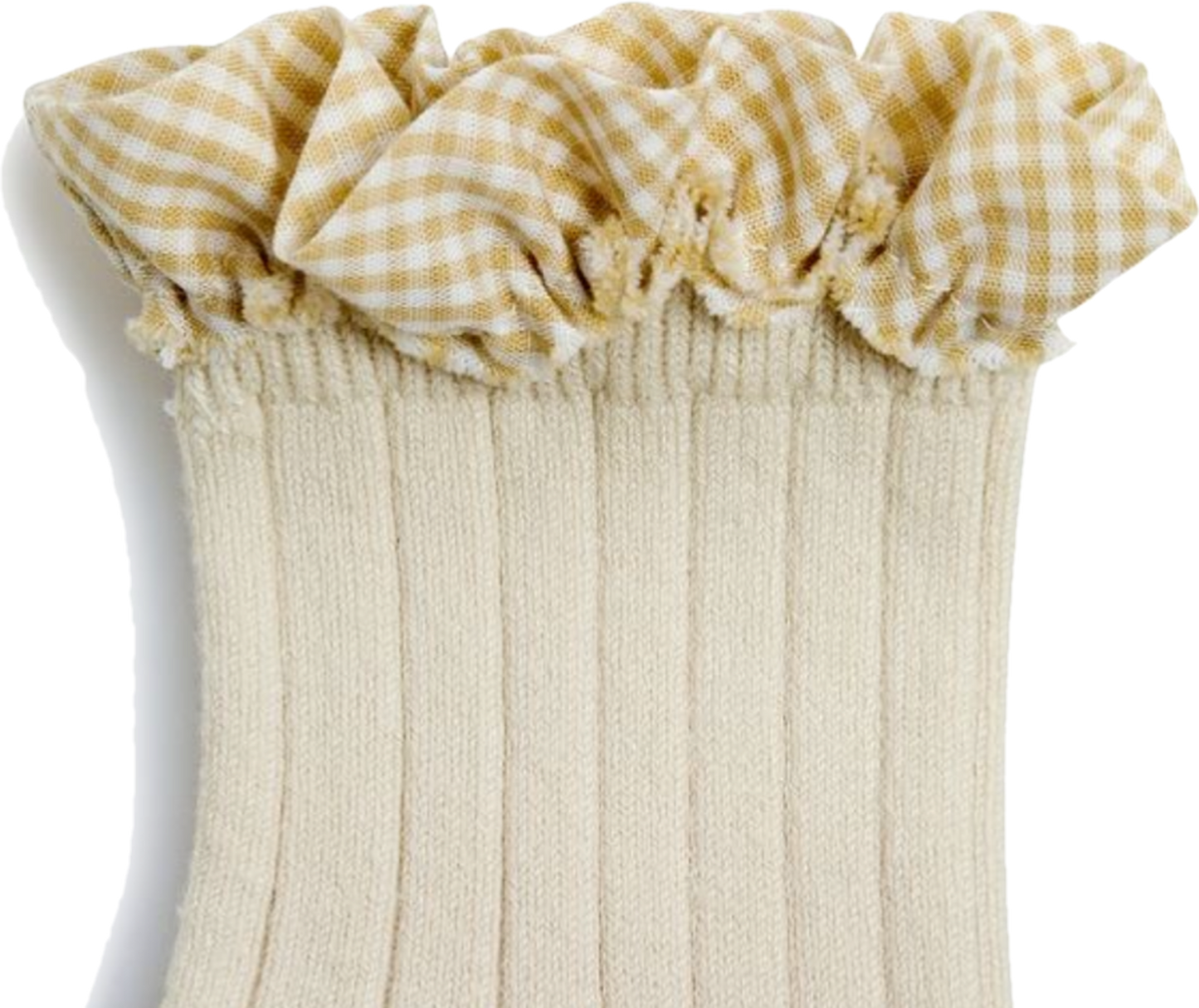 collegien / Brigitte - Gingham Ruffle Ribbed Ankle Socks (Doux Agneaux)