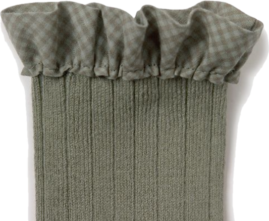 collegien / Brigitte - Gingham Ruffle Ribbed Ankle Socks (Sauge)