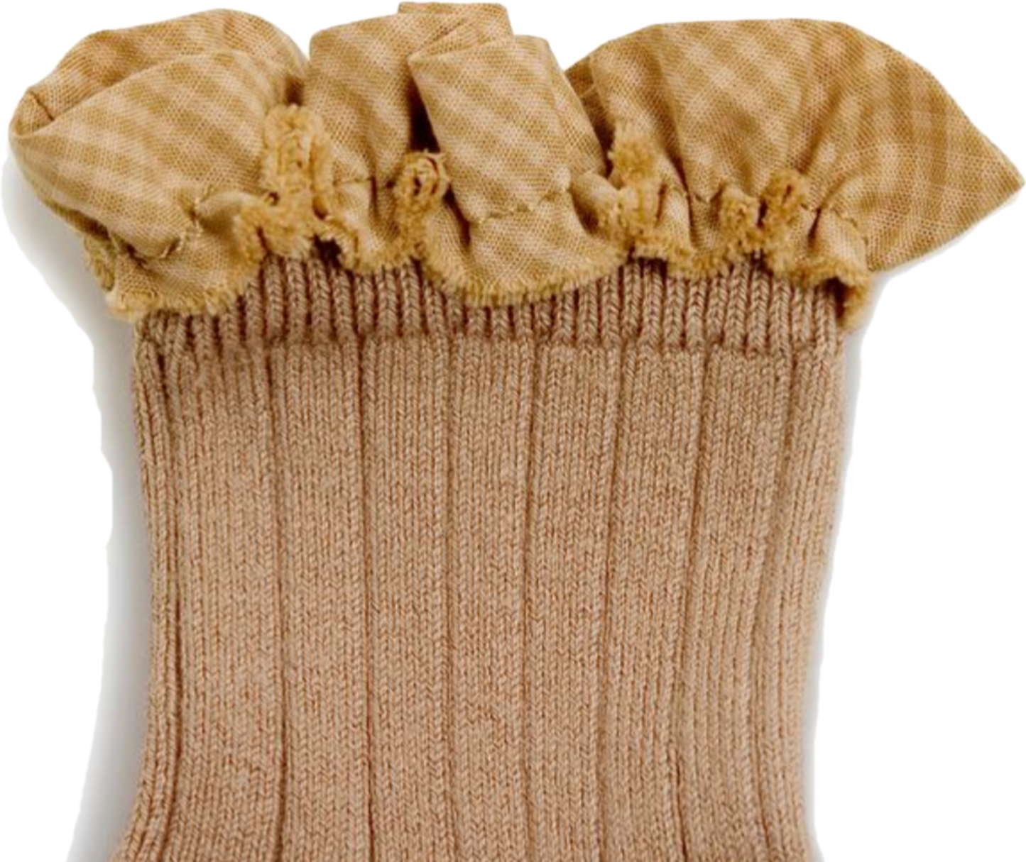 collegien / Brigitte - Gingham Ruffle Ribbed Ankle Socks (Petite Taupe)