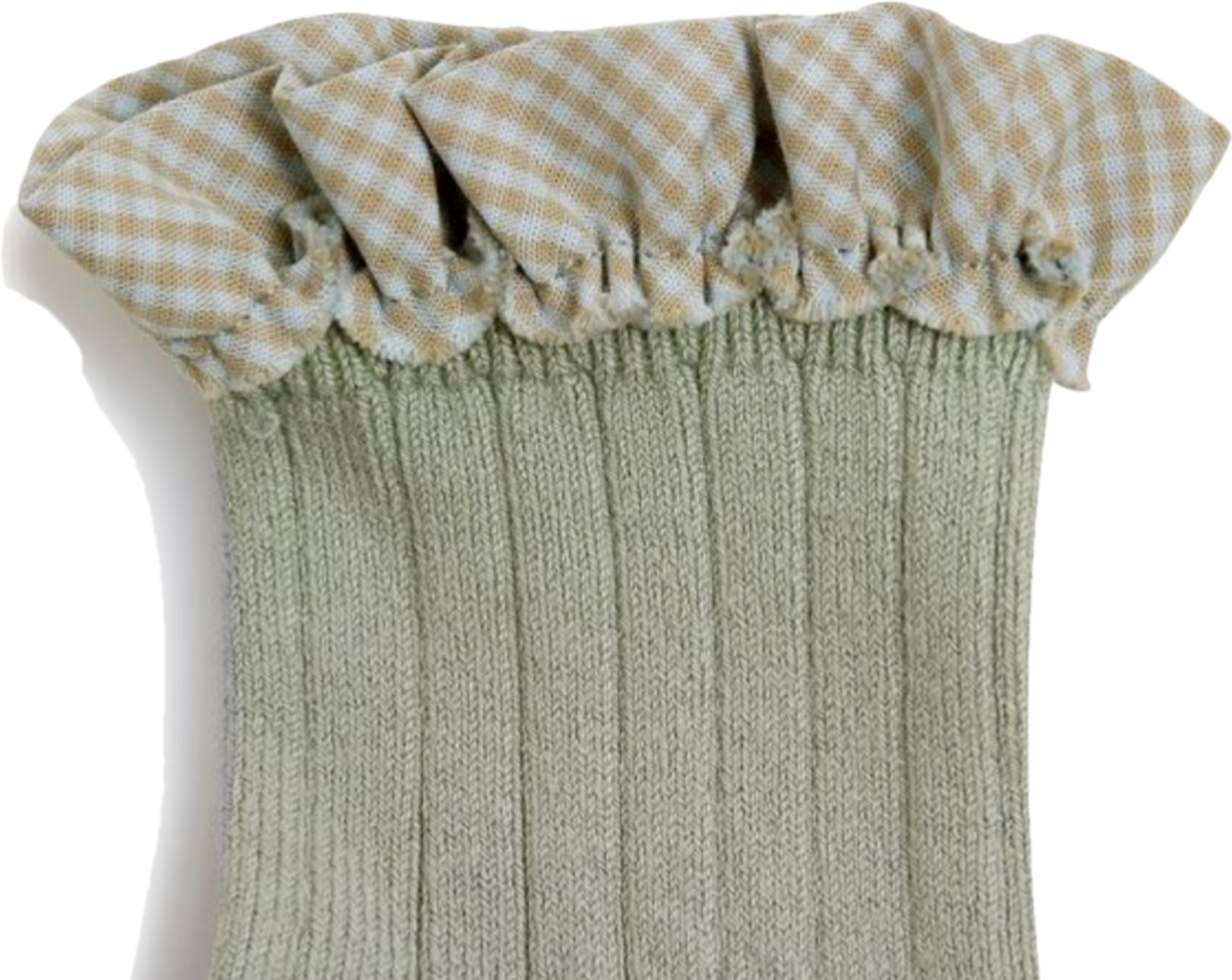 collegien / Brigitte - Gingham Ruffle Ribbed Ankle Socks (Aigue Marine)