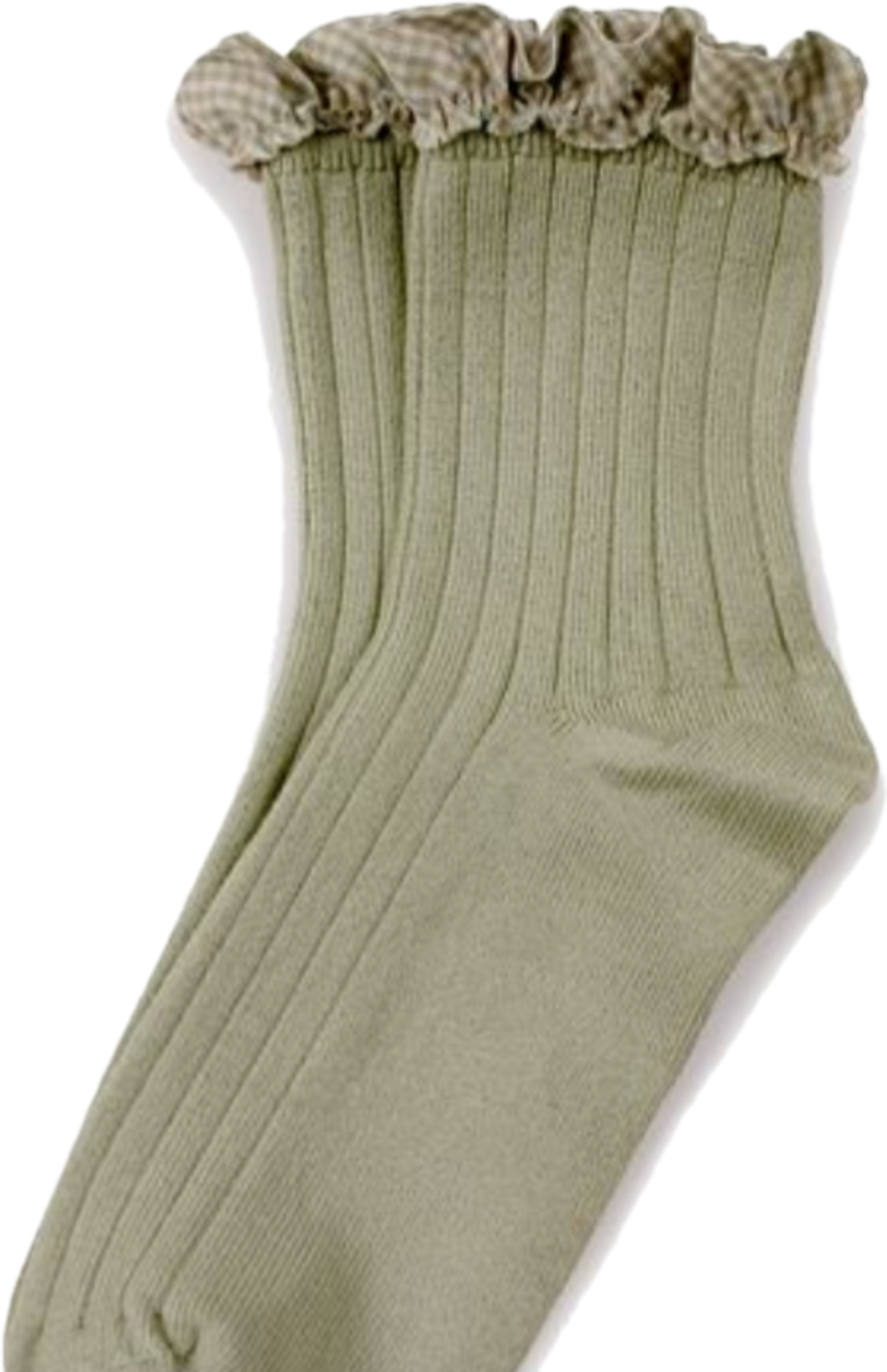 collegien / Brigitte - Gingham Ruffle Ribbed Ankle Socks (Aigue Marine)