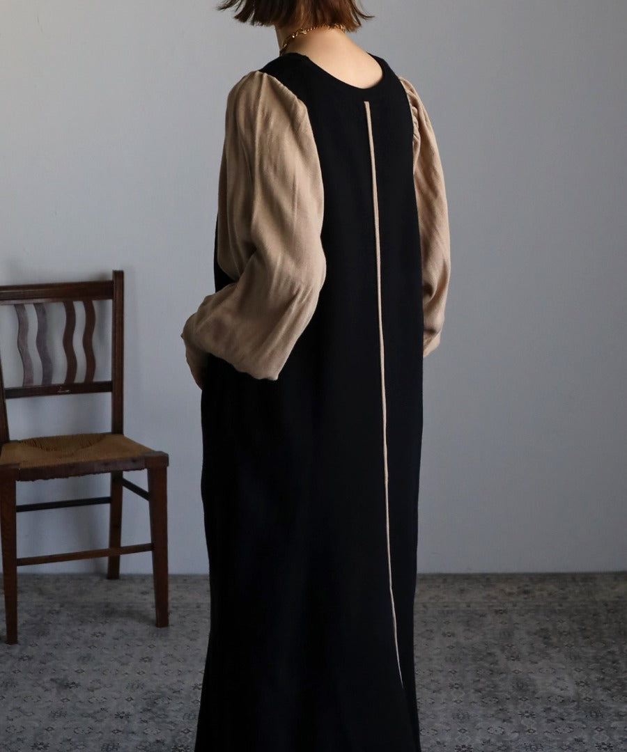 piping bicolor baloon sleeve onepiece