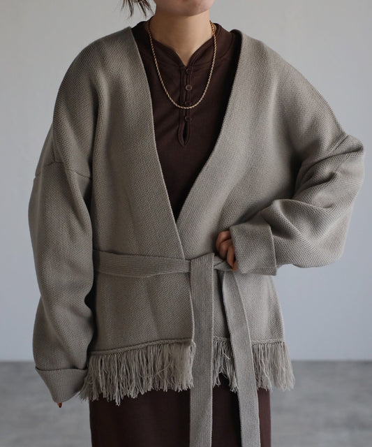 fringe short knit gaun / gray