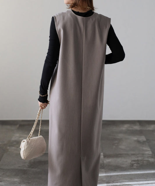 front pocket jumper skirt / gray-beige