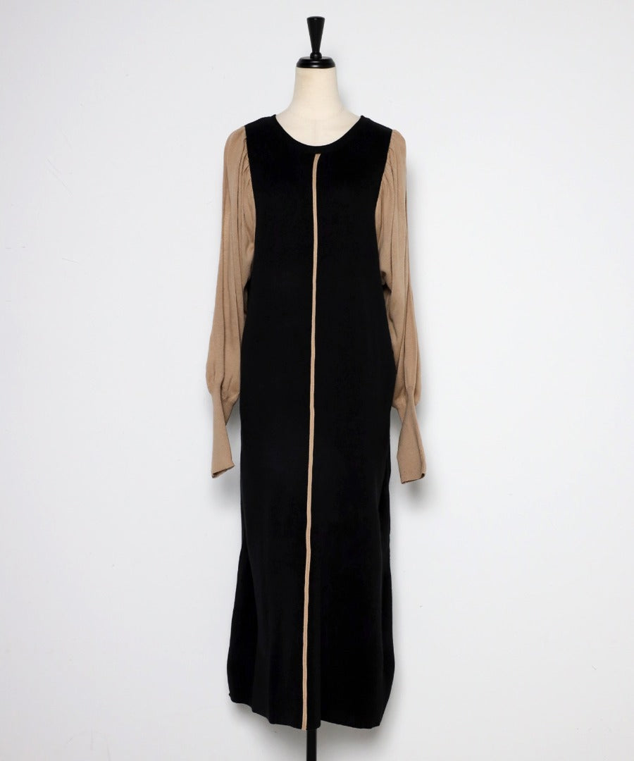 piping bicolor baloon sleeve onepiece