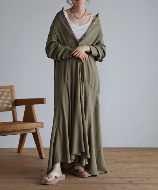 flare long onepiece / khaki