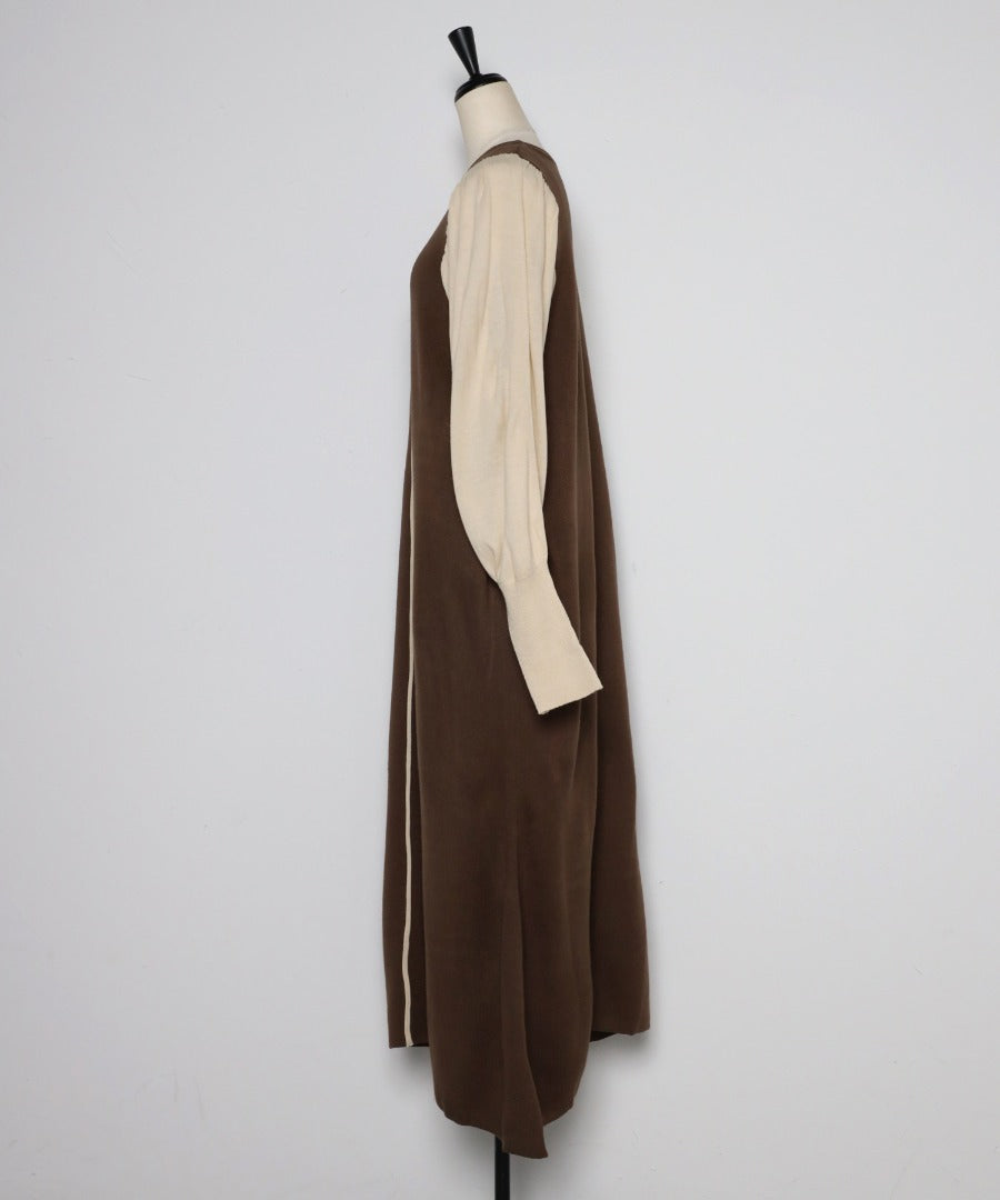 piping bicolor baloon sleeve onepiece
