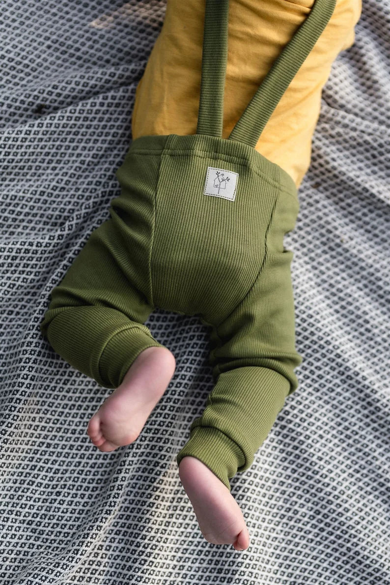 ribbed leggings with braces / olive