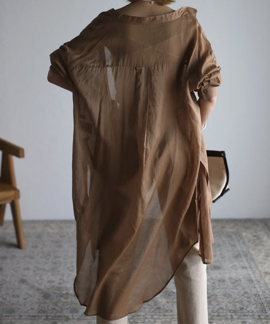 no collar sheer long shirt