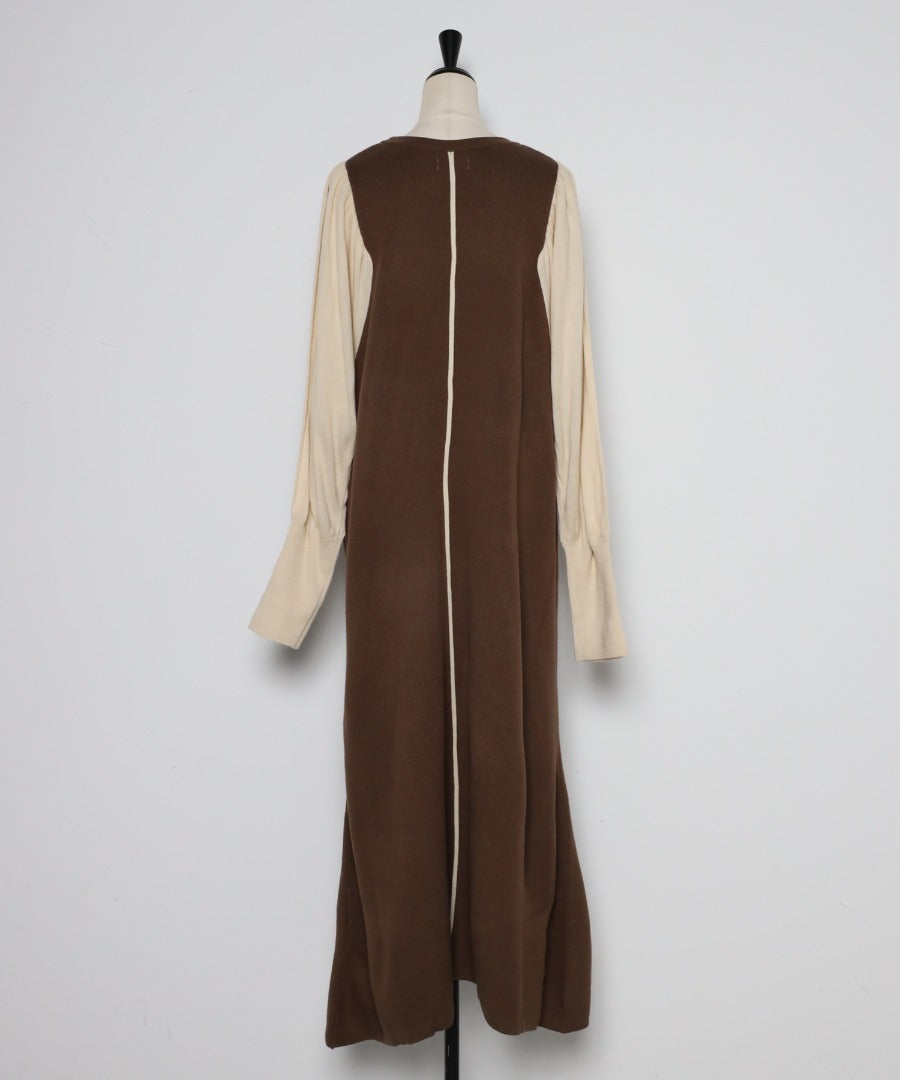 piping bicolor baloon sleeve onepiece