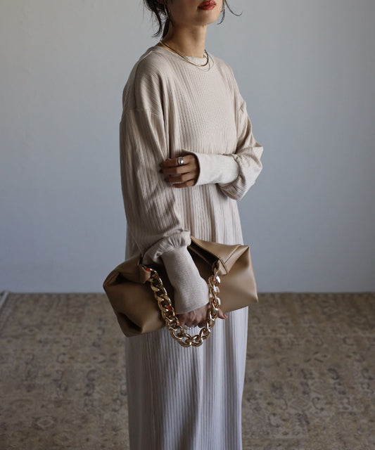 half button rib one-piece / beige