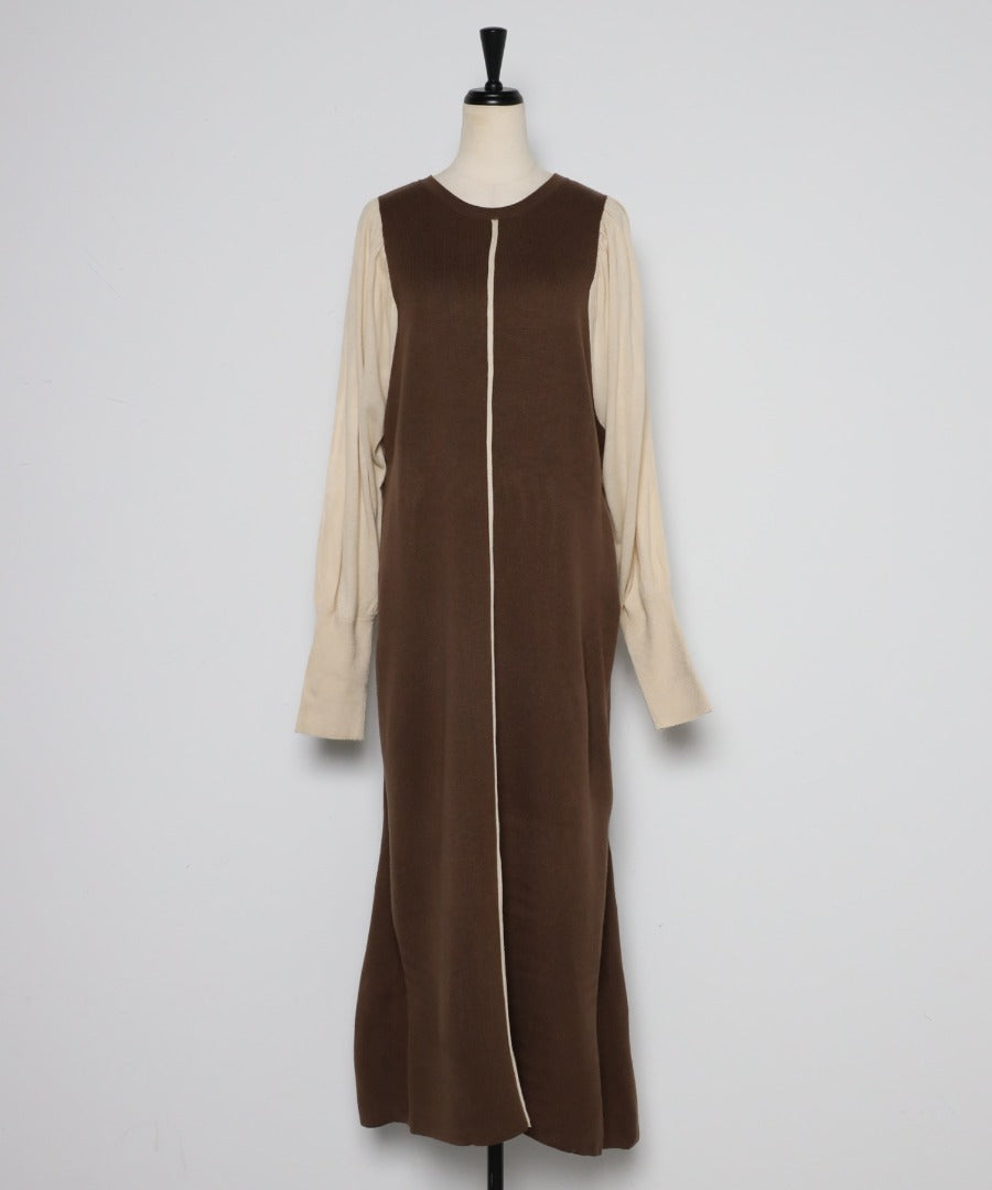 piping bicolor baloon sleeve onepiece